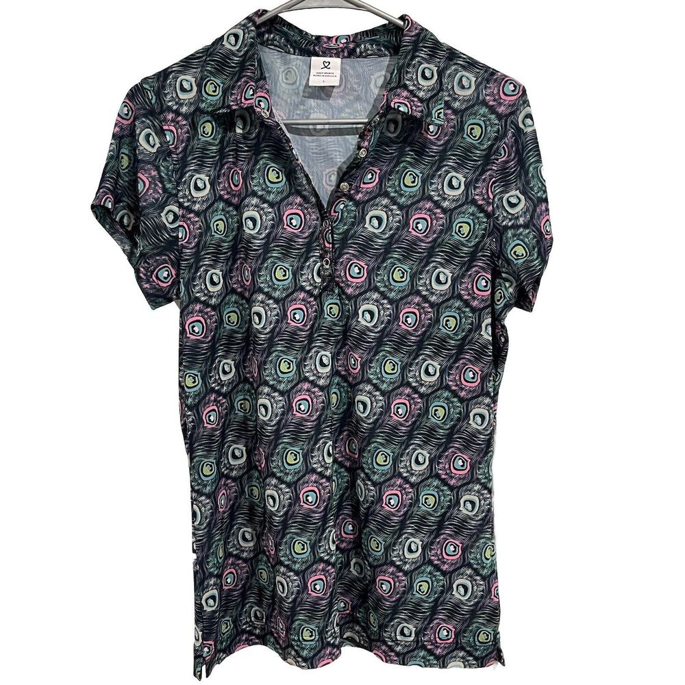Daily Sports Women’s Collared Golf Shirt Peacock Print Size L